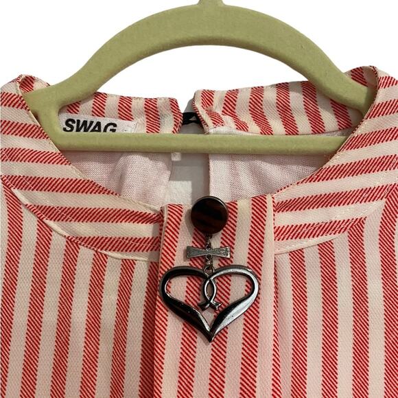 Swag Red Stripe Quarter Sleeve Blouse Sz M - Picture 4 of 11